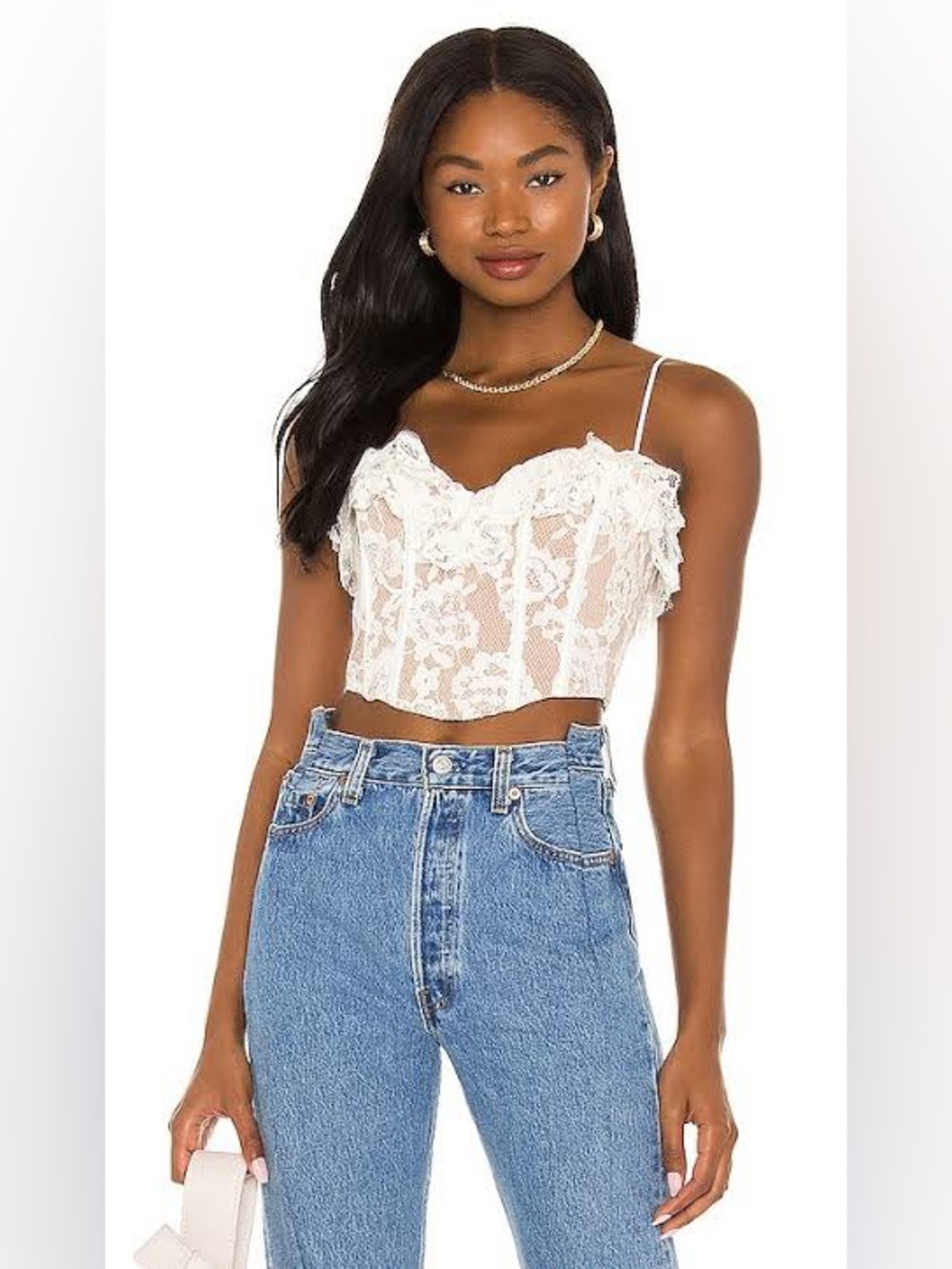 For Love & Lemons Jillian Corset Crop Top in White